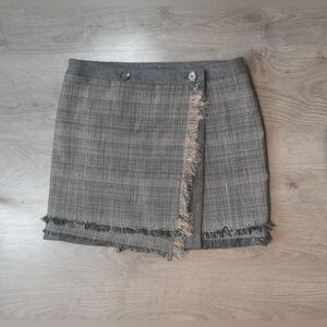 Neo-vintage Eco-lux Vir-go' Upcycled Grey Raw Edge Finished Tweed Wrap Skirt